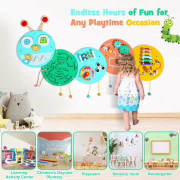Wall Activity Panels Busy Board: Caterpillar Montessori Sensory Toys for Toddlers - Learning Activity Center Children's Daycare