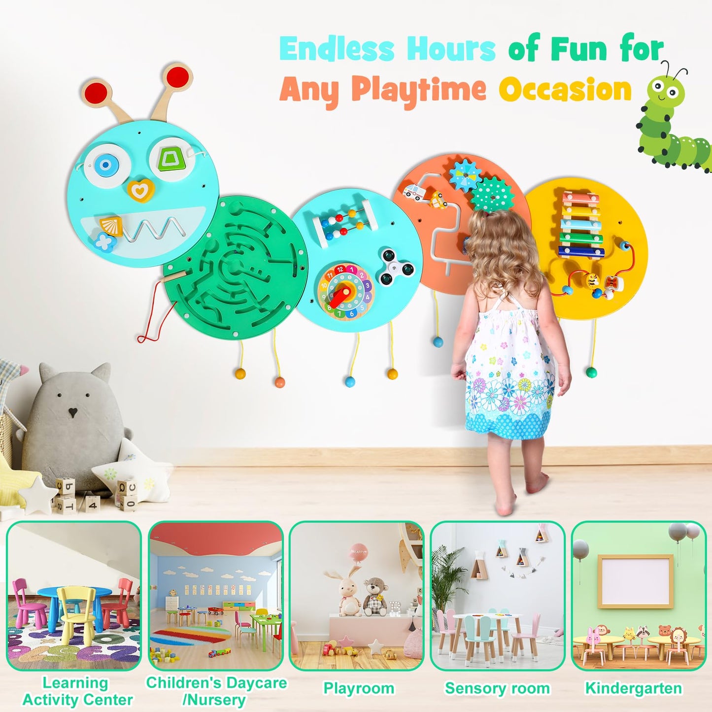 Wall Activity Panels Busy Board: Caterpillar Montessori Sensory Toys for Toddlers - Learning Activity Center Children's Daycare