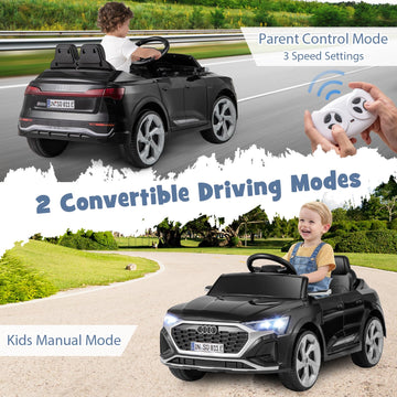 Costzon 12V Kids Ride On Car Licensed Audi Sq8, Remote Control Ride On Toy, Battery Powered Electric Vehicle With Spring Suspension, Music & 3 Speeds, Horn, Led Lights, Gift For Boys Girls 3+ (Black)