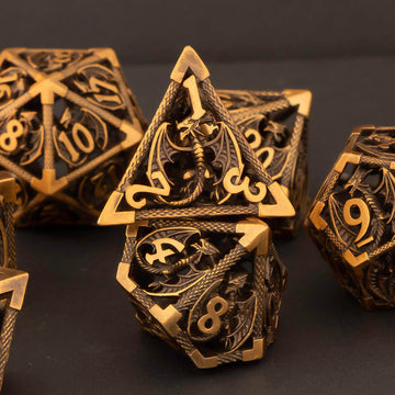 KERWELLSI Hollow Metal DND Dice Set, Dungeons and Dragons Dice Set with Gifts Box, 7pcs D&D Dice Set, Polyhedral Dice Set for RP