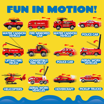 JOYIN 25 in 1 Fire Truck Vehicle Toy Set with Sounds and Lights, Fire Engine Vehicles in Carrier Truck, Mini Rescue Emergency Fi