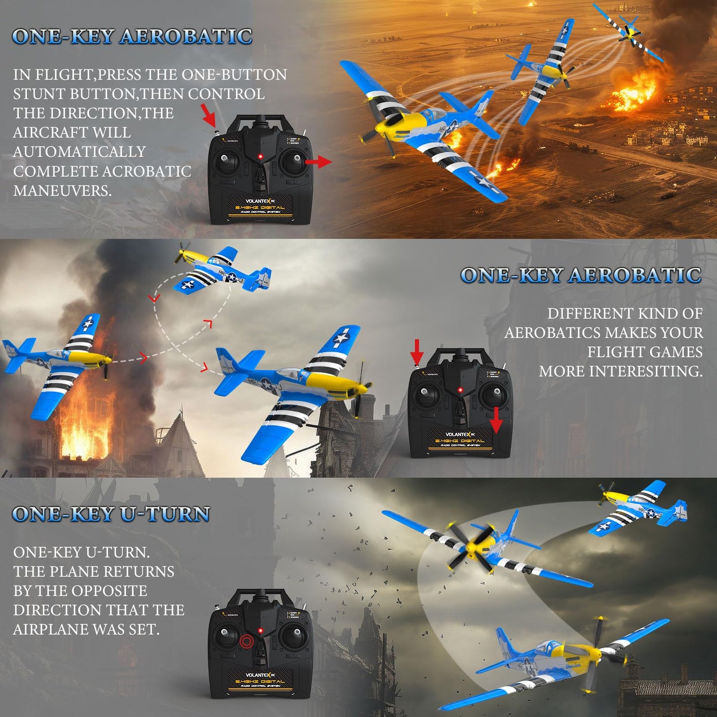 Gluiseur Rc Plane 4 Channel Remote Control Airplanes, 4-Ch Rc Airplane Ready To Fly P51 Mustang Radio Controlled Aircraft For Be