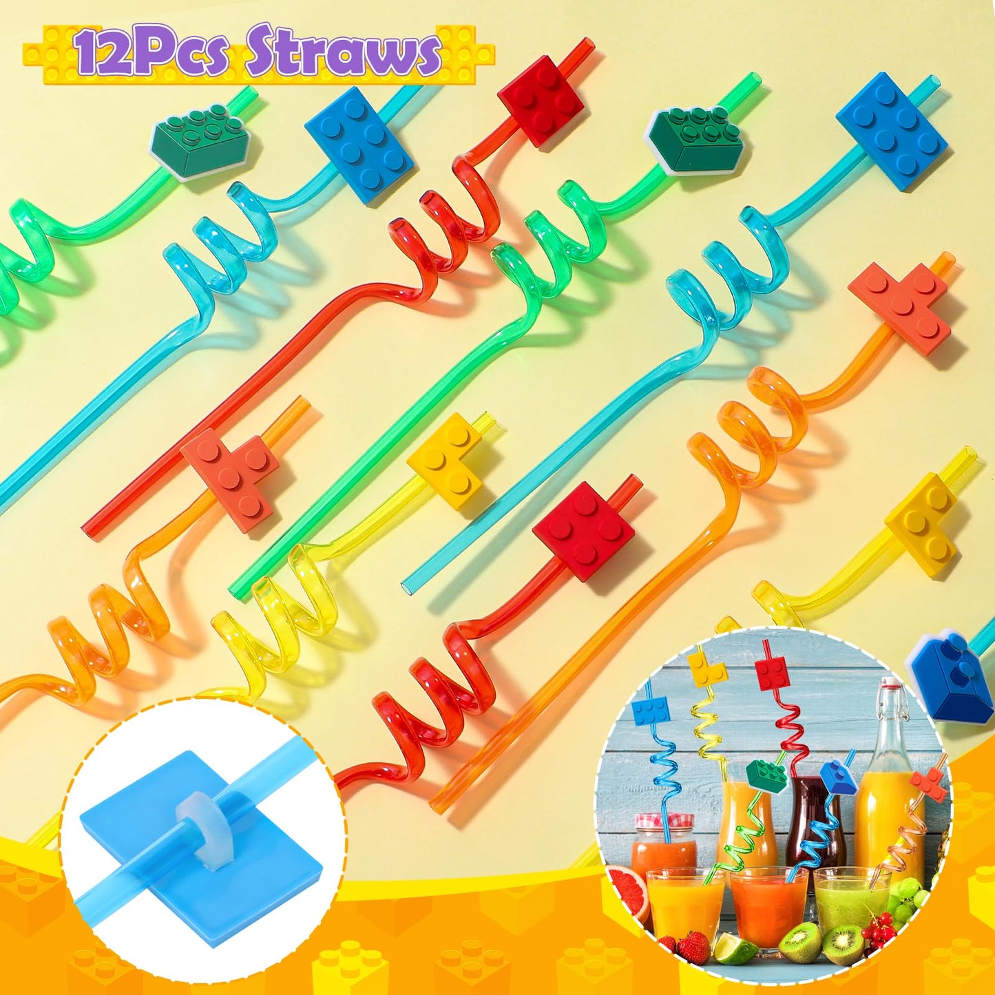 Keleno 76 Pcs Building Block Birthday Party Favors Supplies Invisible Ink Pen Notebook Straw Box Goodie Bag Stuffer Kids Boys To