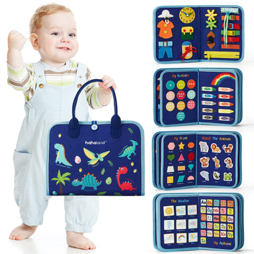 Hahaland Busy Board For Toddlers 2-4 - Montessori Toys For 2 Year Old Boy Birthday Gift -7In1 Learning Activities Ages 1-3 With Life Skills|Abc|Number|Shape|Color|Animal|Weather