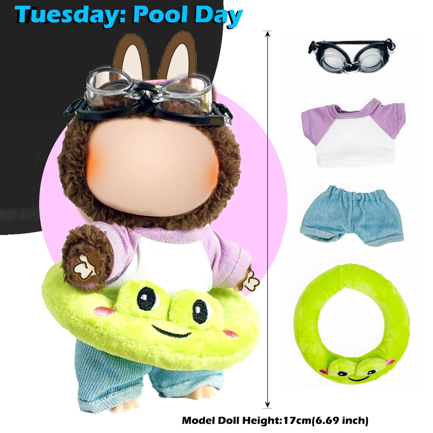 Clothes Set for Labooboo 1.0 2.0 3.0 - 6 Sets 17cm Doll Clothes  enhanced Summer Outfit Set with Accessories for Play & Display (Jeans Look(No Doll))