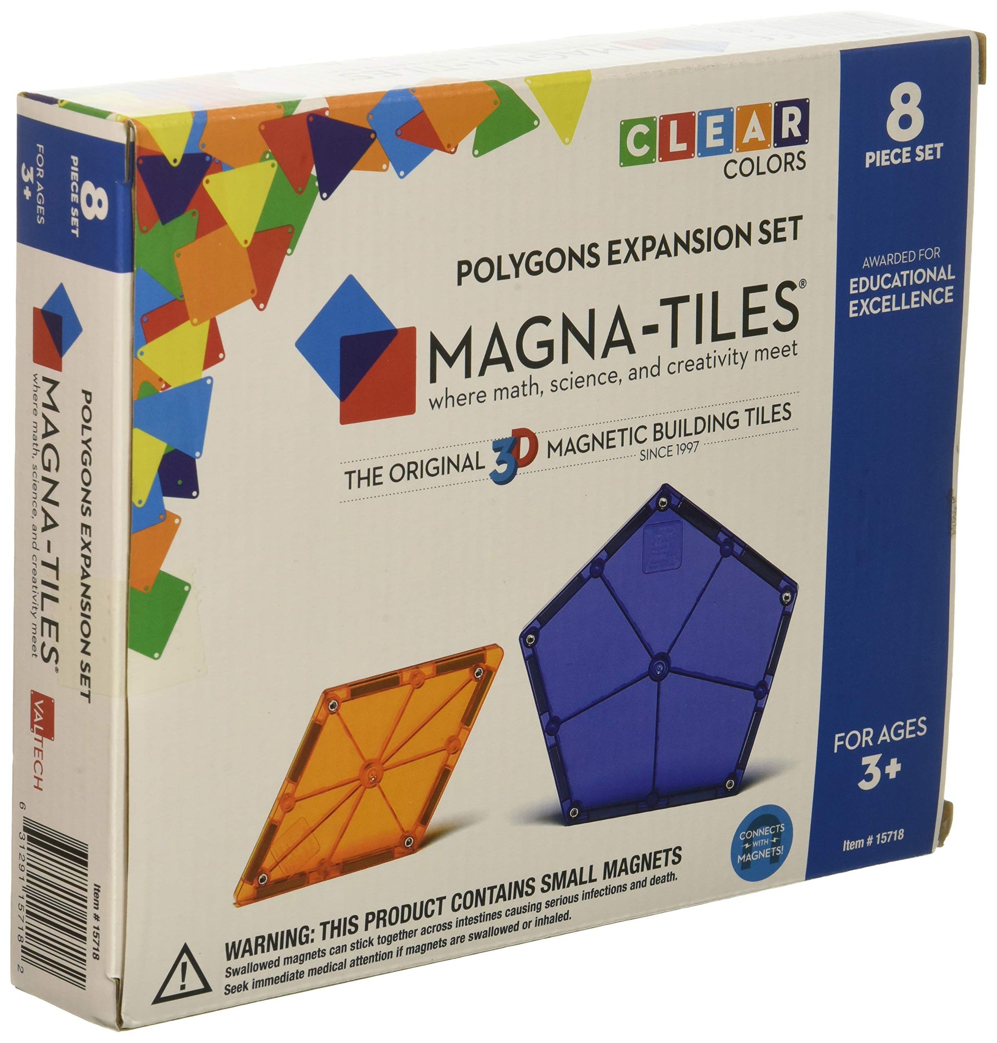 Magna-Tiles Polygons 8-Piece Expansion Magnetic Construction Set, The Original Magnetic Building Brand