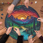 Magic Forest Puzzles For Adults 1000 Pieces, Nature Round Tree Mountain River Sunset Landscape Puzzle, Colorful Paper Cut Art Pu