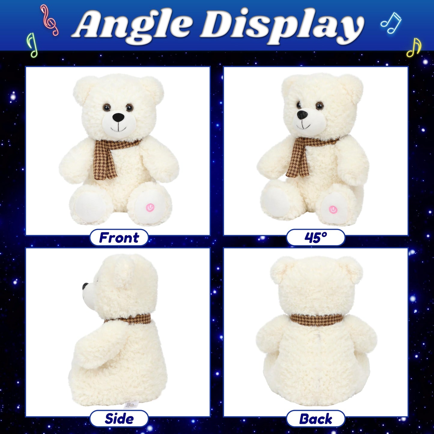 Cuteoy Musical Plush Polar Bear Stuffed Animal Glowing LED Light-up Nightlight Toys Singing Lullabies Birthday Christmas Plushie