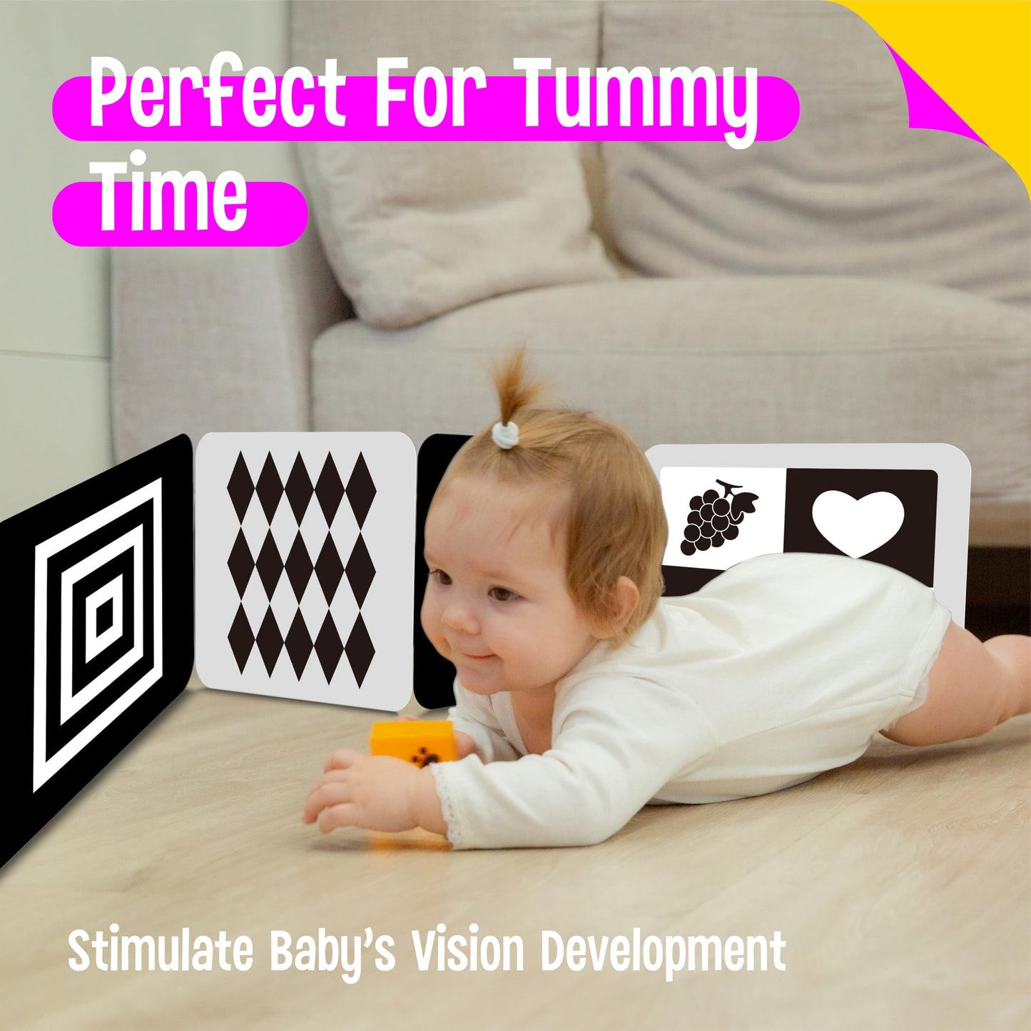 SpriteGru Baby Visual Stimulus Cards - 2 PCS Double-Sided Black and White Flashcards, 39” x 8” for Sensory Development, Montessori Toys