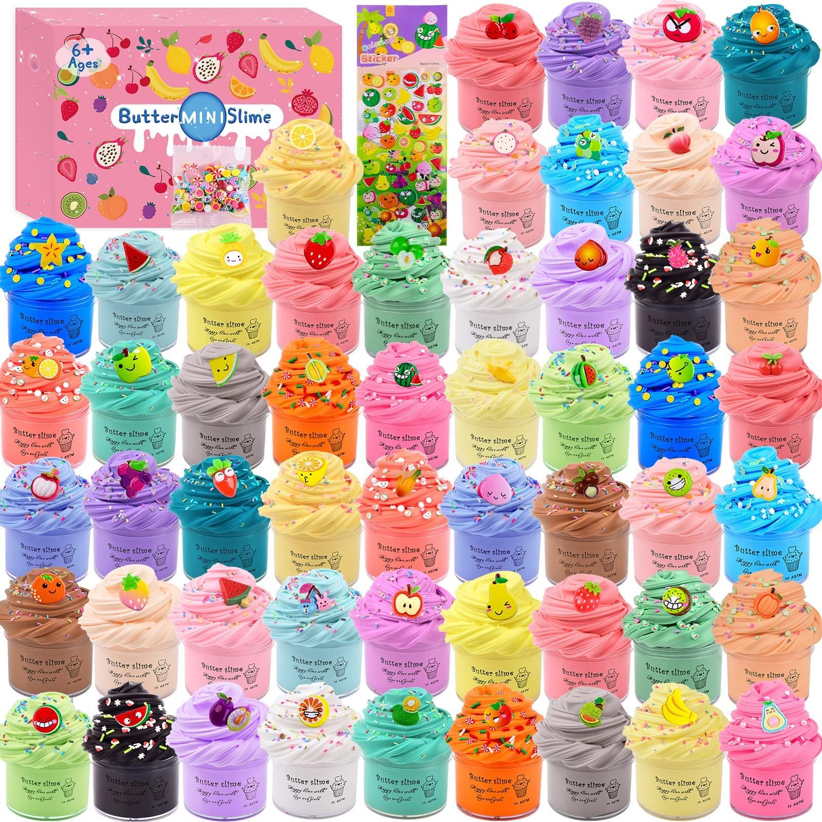 Slime Kit with 54 Pack Mini Butter Slime  Non-Sticky and Super Soft  for Girls 10-12  Fruit Slime Party Favors Kids  Birthday Gift  DIY Putty Toy Boys
