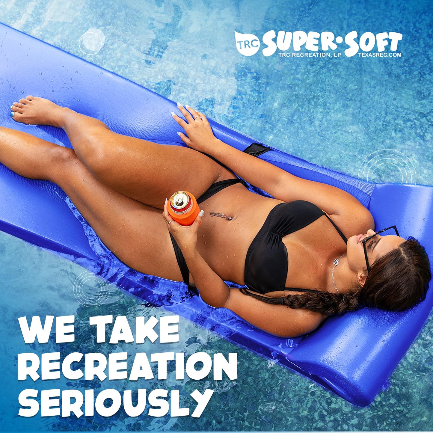 TRC Recreation Sunsation 1.75  Thick Vinyl Coated Foam Swimming Pool Float Mat mature-themed Lounger with Built-in Roll Pillow  Indigo Blue