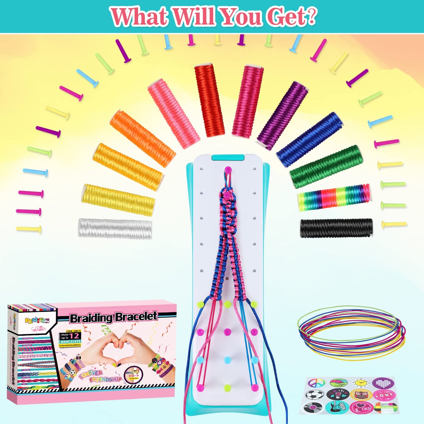 BEMITON Friendship Bracelet Making Kit, Arts and Crafts for Kids Ages 8-12, Best Birthday Gifts for Teen Girls, Travel Activity