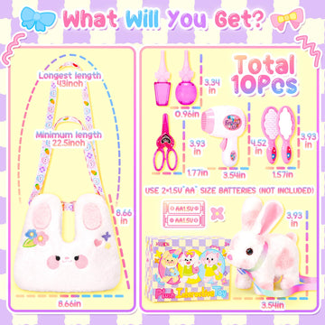 Ninaor Bunny Toys For Kids With Crossbody Bags, Interactive Rabbit Toys With Sounds Jumping Wiggling Ears, Pretend Play Robot Pe