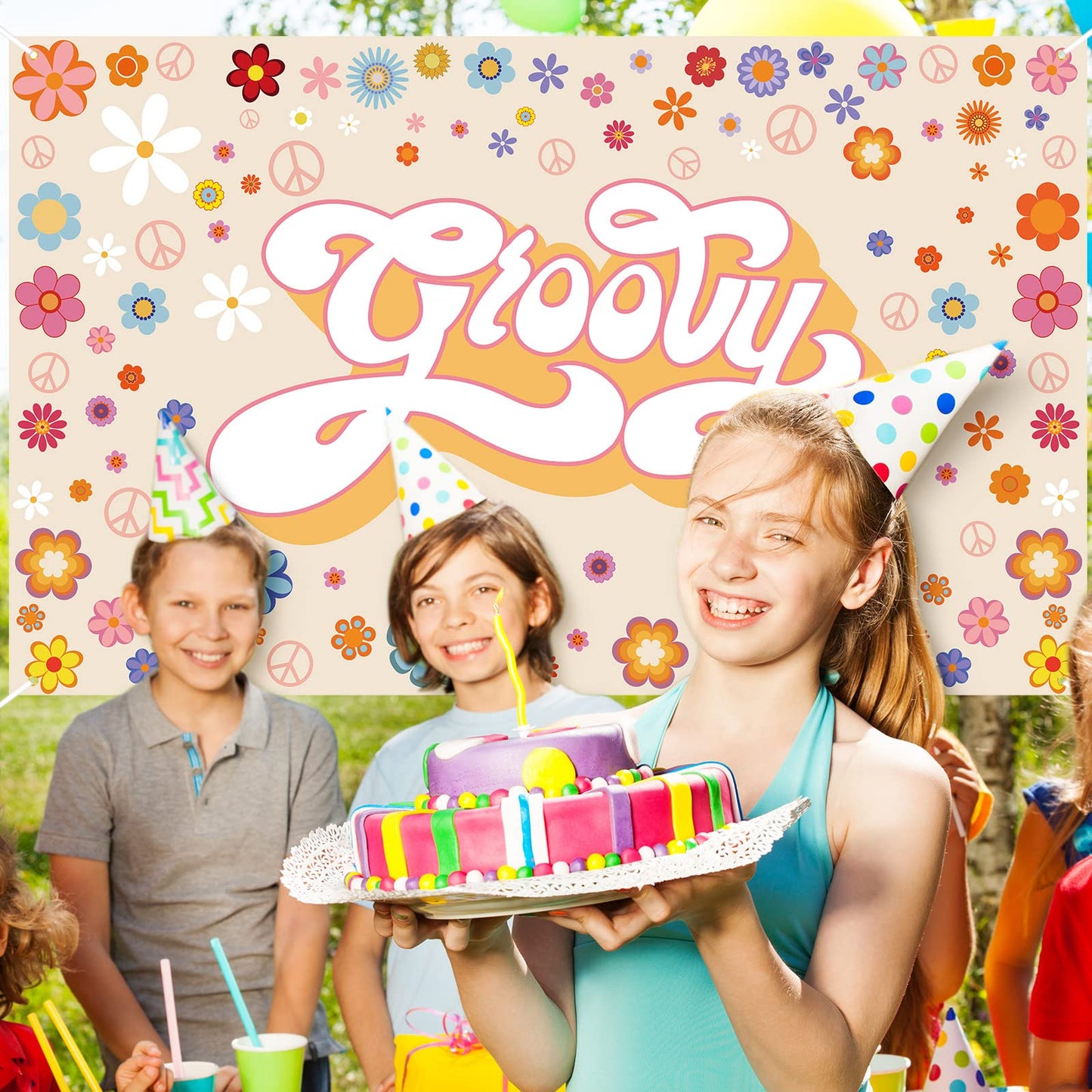 Groovy Party Backdrop Banner Hippie Birthday Two Groovy Party Decoration Daisy Flower Boho Party Photography Backdrop Groovy Par