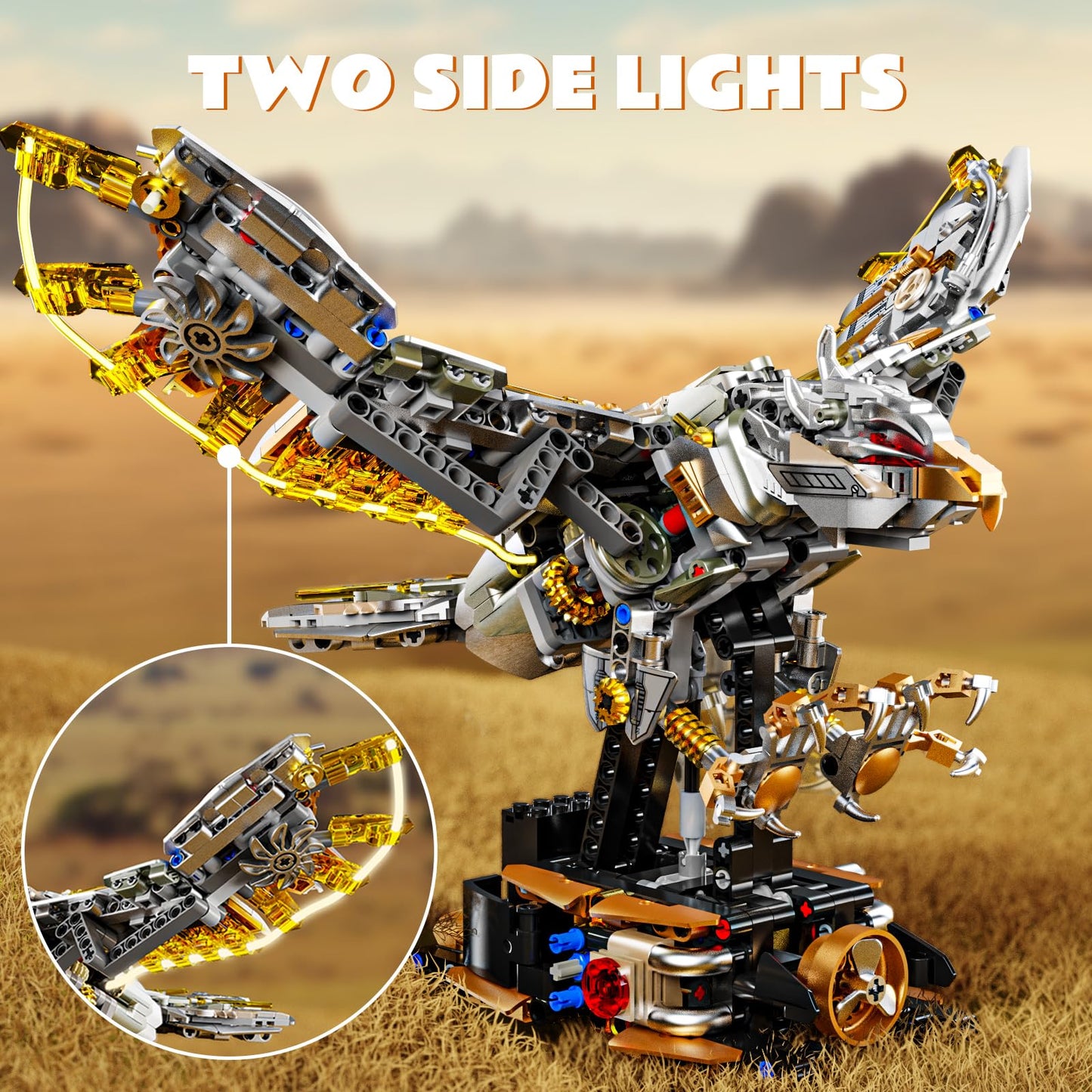 CSNRHG Mechanical Eagle Building Block Set 3D Poseable Model with Articulated Wings & Talons with Motor STEM Toy for Kids & Adul