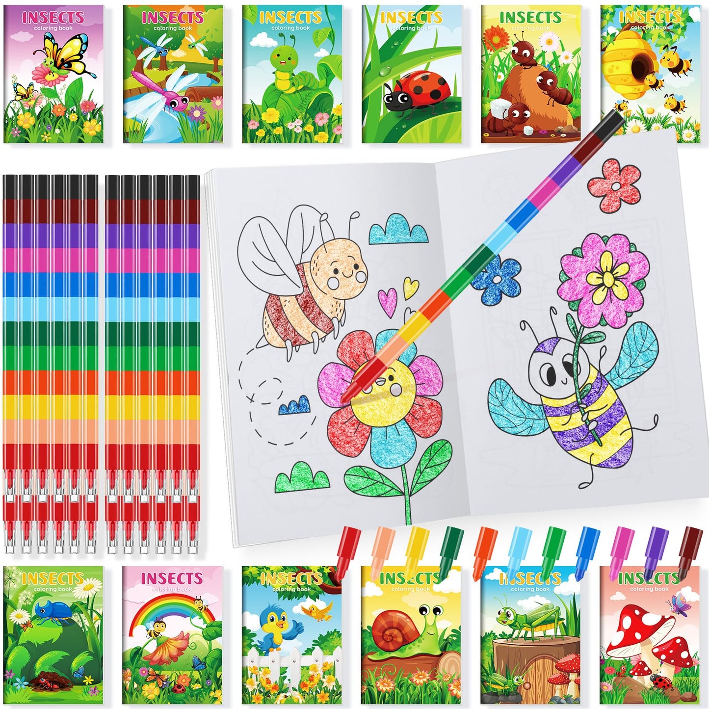 Ben Louis 24 Pcs Insects Mini Coloring Books With 24 Crayons Spring Butterfly Bee Beetle Party Favors Activity Books Bulk For Ki