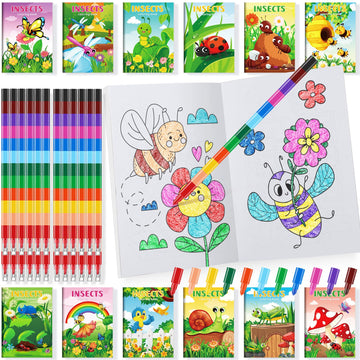 Ben Louis 24 Pcs Insects Mini Coloring Books With 24 Crayons Spring Butterfly Bee Beetle Party Favors Activity Books Bulk For Ki