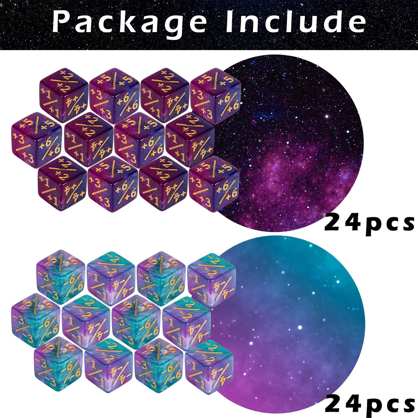 48 PCS MTG Counter Dice Magic The Gathering Counters Status Tokens Starry Sky Life D6 Dice Set for MTG Cards Game Night Accessories (Turquoise&Lilac  Navy&Purple)