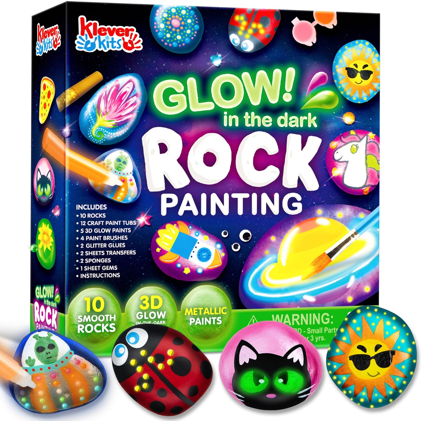 JOYIN Rock Painting Kit- Glow in The Dark Rock Kit, Arts and Crafts for Kids Ages 6-12, Art Supplies Toy, Kids Craft Paint Kits,