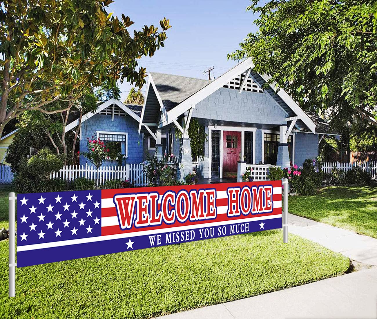 Large Welcome Home Banner, Deployment Returning Party Supplies Military Army Homecoming Party Decorations Sweet Home Decor (9.8
