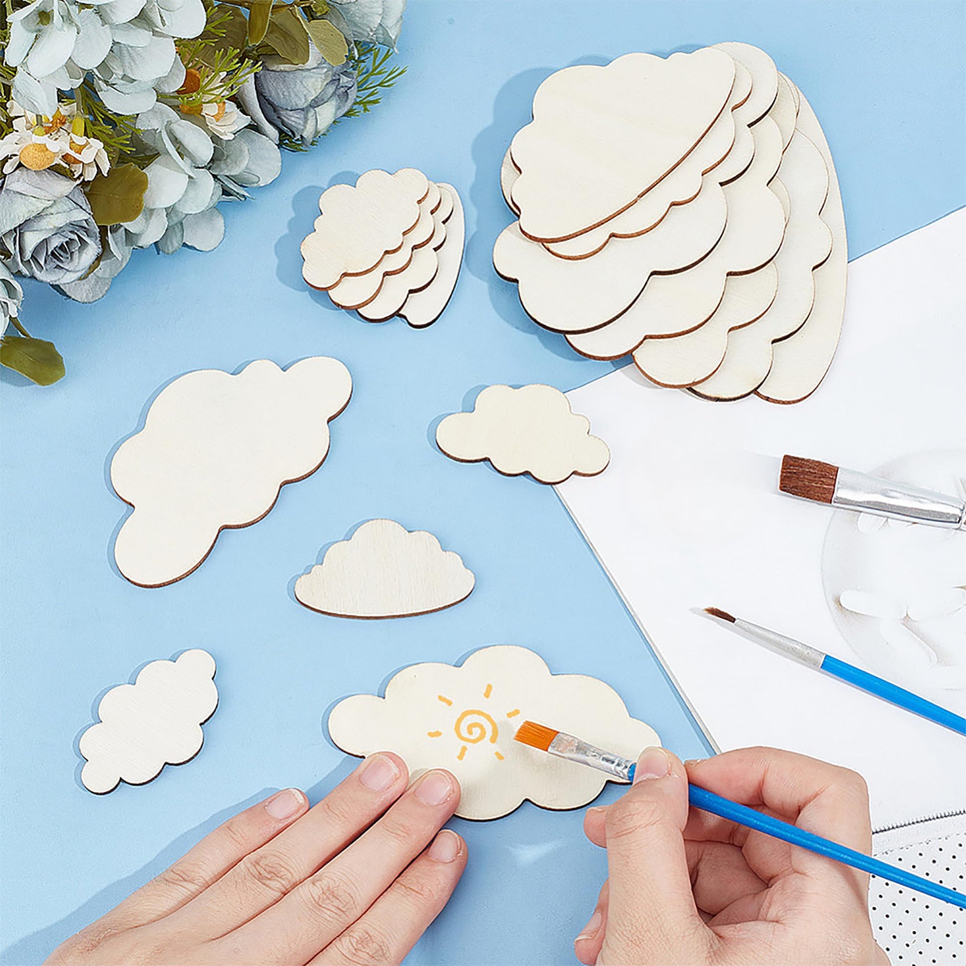 American Elm 30 Piece Cloud Wood Cutouts 5 Sizes Mdf Craft Blanks For Nursery Decoration & Diy Painting