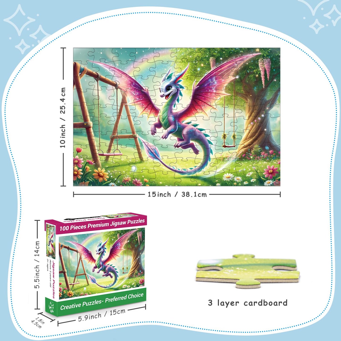 100 Piece Puzzles Raibow Dinosaur Puzzle for Kids Ages 4-8 8-10, 100 Piece Jigsaw Puzzle for Adults Toddler Children Learning Ed