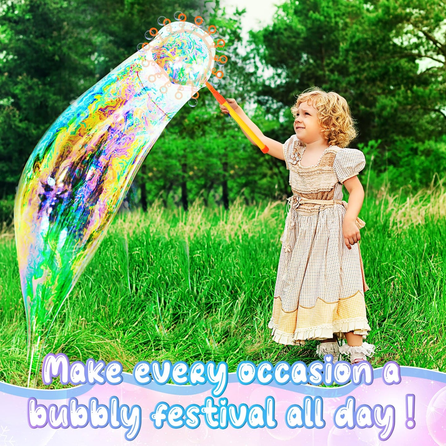 Lenwen 16 Pcs Giant Bubble Wands Kit Big Maker Toy Large Gigantic Bubble Wands with Refill and Tray for Summer School Birthday Outdoor Playtime Fun Activity Party Favors(Assorted)