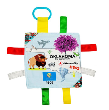 Baby Jack & Co 8X8” Learning Lovey Tag Toys For Babies - Baby Crinkle Toys - Crinkle Toys For Baby - Soft & Safe - Learn Usa State Facts - Ideal Baby Toy Bpa Free W/Stroller Clip (Oklahoma)