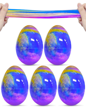 Greingways 5 Pack Prefilled Easter Eggs Galaxy Slime Toys, Teens Easters Basket Stuffers Egg Fillers, Easter Games Gift Party Fa