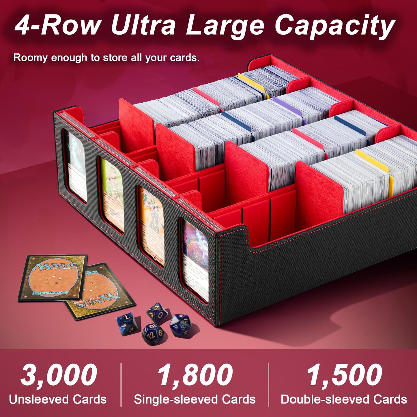 Timovo Mtg Deck Box, Magnetic Trading Card Storage Case Holds 3000+ Sleeveless Cards With 20 Colorful Dividers & 4Pcs Card Suppo