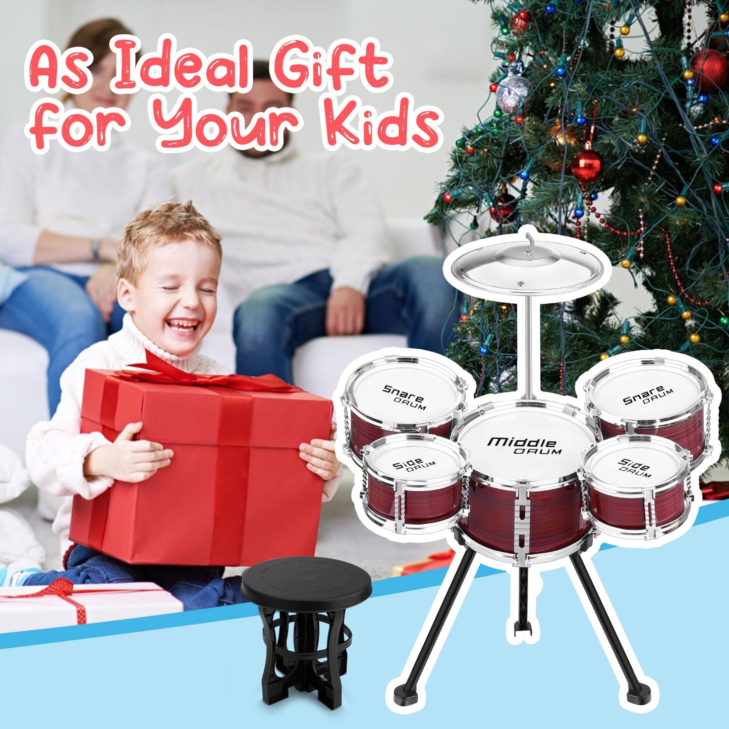 Upgraded Kids Drum Set, 5 Piece Toy Drum Set For Toddlers1-3 3-5 Band Rock Jazz Drum Musical Instrument Toys For Boys Girls Chri