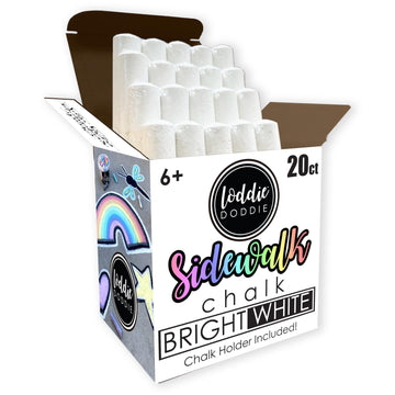 Loddie Doddie- 20Ct Bucket Of Sidewalk Chalk- Bright White- Long Lasting Non-Toxic Jumbo Sticks- Chalk Holder Included