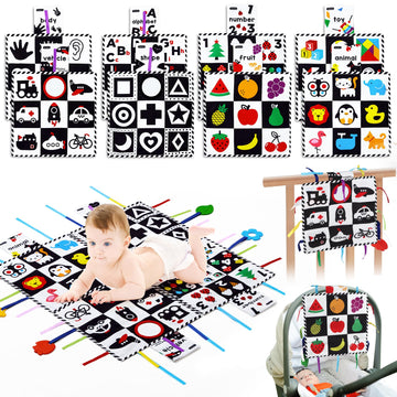 Beiens Baby Toys 0-6 Months, Tummy Time Crinkle Toys With Mirror, Black And White High Contrast Sensory Toys For 0-6-12-18 Months Toddler Newborn, Play Mats, Easter Basket Essentials Stuffers Gifts