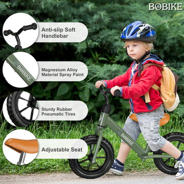 Bobike Toddler Balance Bike Toys For 2 To 5 Year Old Girls Boys Adjustable Seat And Handlebar No-Pedal Training Bike Best Gifts For Kids (Green)
