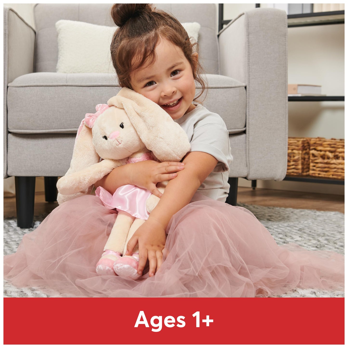 GUND Curtsy Ballerina Bunny Plush Stuffed Animal, Pink, 15", Cream Plush Fur, Ages 1+