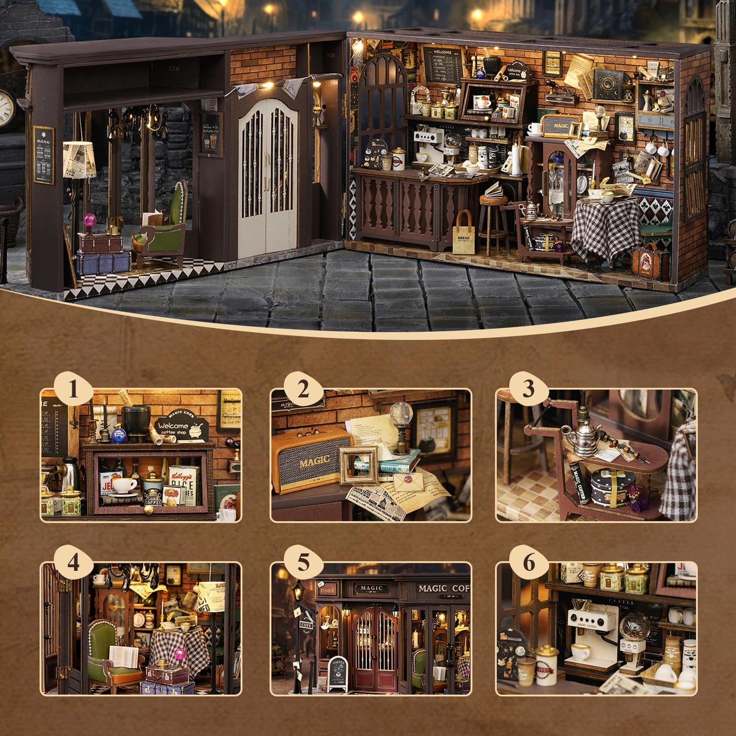 Fsolis DIY Miniature Dollhouse Kit for mature-themeds - Tiny House Mini Scene 3D Puzzles Gifts for Women Teenagers Craft Lovers (Magic Coffee)
