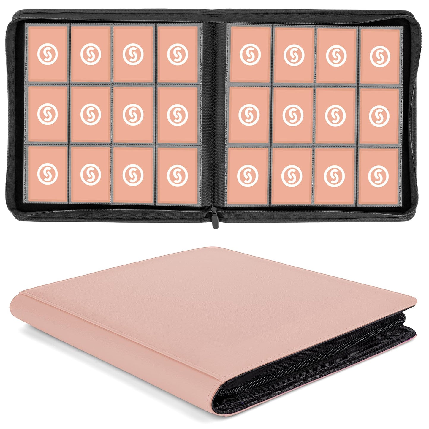 SMYV 12 Pocket Trading Card Binder  enhanced PU Cover Card Binder for 720 Cards  Ringless Side Loading Card Collection Album Folders for MTG  TCG  Game Cards & Sports Cards (Pink)