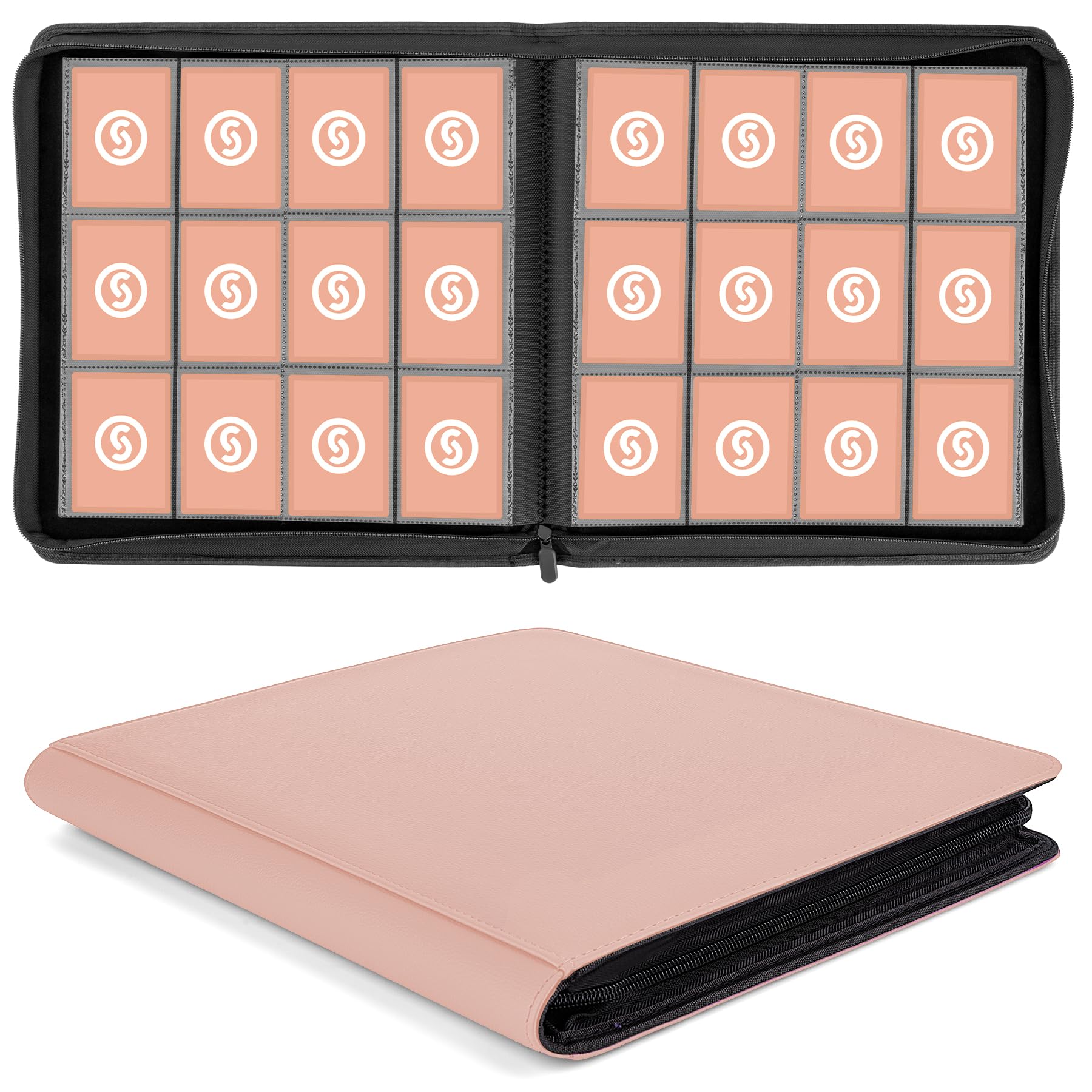 SMYV 12 Pocket Trading Card Binder  enhanced PU Cover Card Binder for 720 Cards  Ringless Side Loading Card Collection Album Folders for MTG  TCG  Game Cards & Sports Cards (Pink)