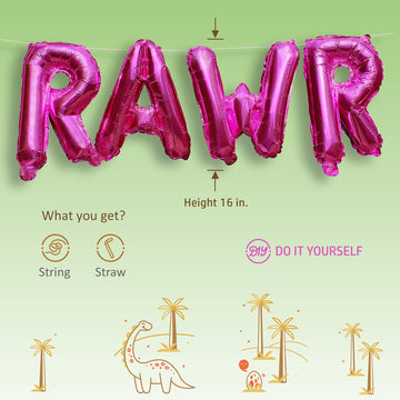 Rawr Balloons By Pinkfish Shop - Pink Foil 16 Inch Balloons For Dinosaur Birthday Party Package Decorations Supplies Trex Dino