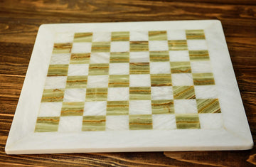 Radicaln 15 Inches Handmade Marble White And Green Onyx Chess Board
