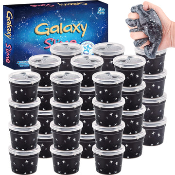 24 Pack Black Galaxy Slime Party Favors for Girls & Boys, Galaxy Star Slime Cup Bulk, Super Soft Sludge Toy, Wet, Non Sticky, Bi