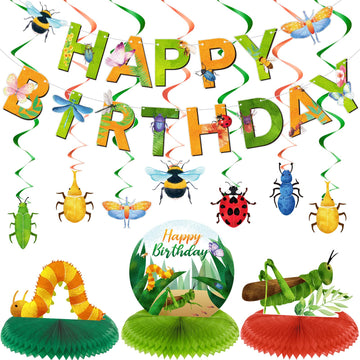 28 Pieces Bugs Party Decorations Spring Bugs Party Banner Bee Ladybugs Hanging Swirls Decor Insect Birthday Honeycomb Centerpiec