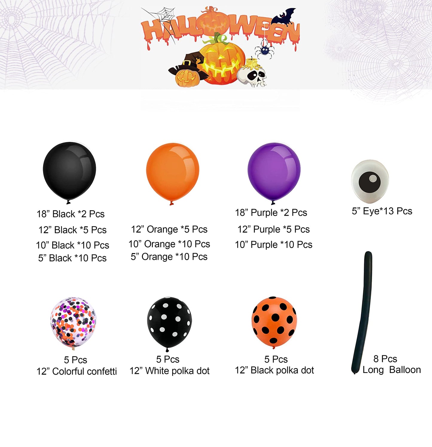 Bonropin Halloween Balloon Garland Arch Kit With Halloween Spider Web, Boo Aluminum Foil Banner Balloons, Spider Balloons, Black