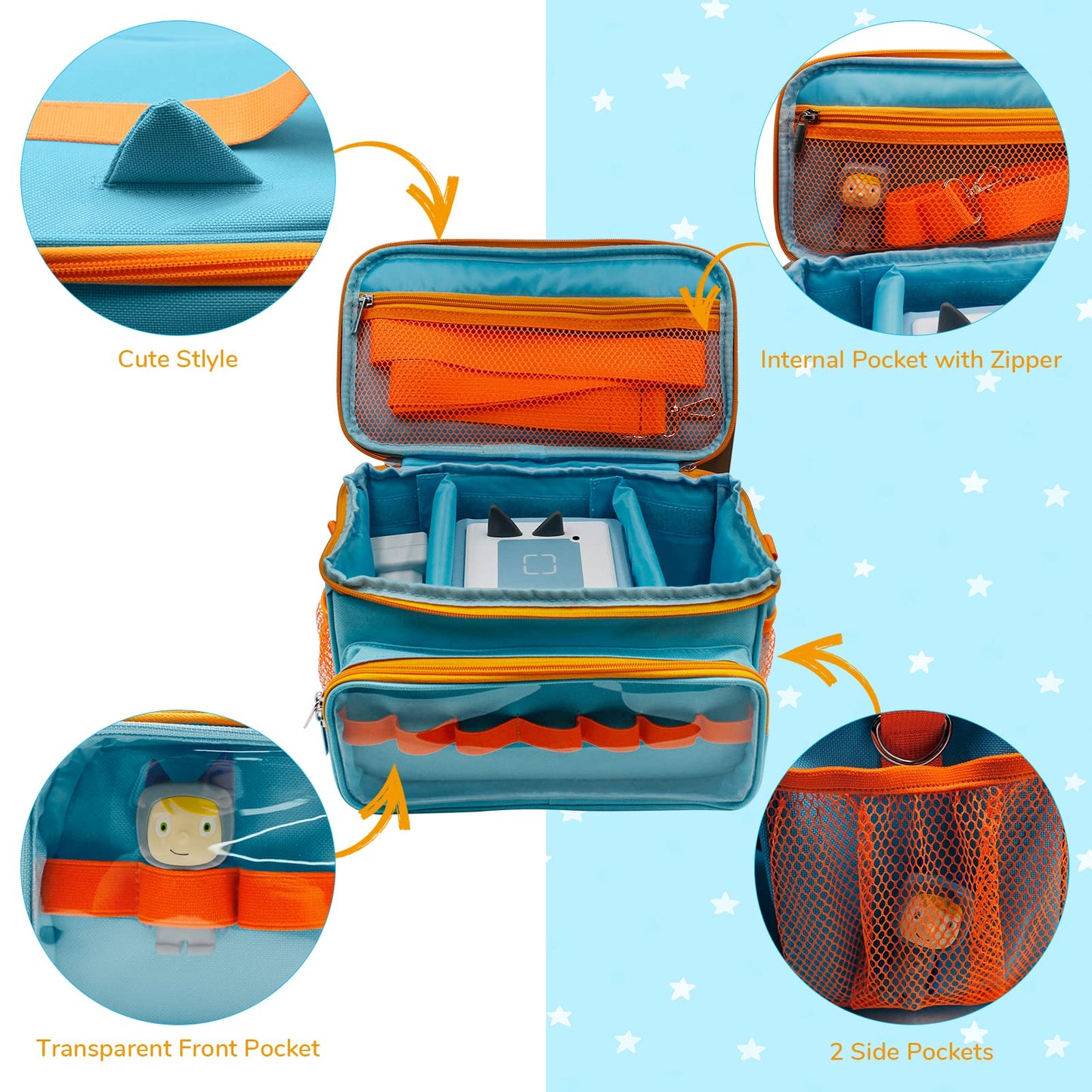 Sun3drucker Carrying Case for Toniebox - Large Blue Polyester Travel Bag for Accessories, Headphones & Charging Station, Model TN010