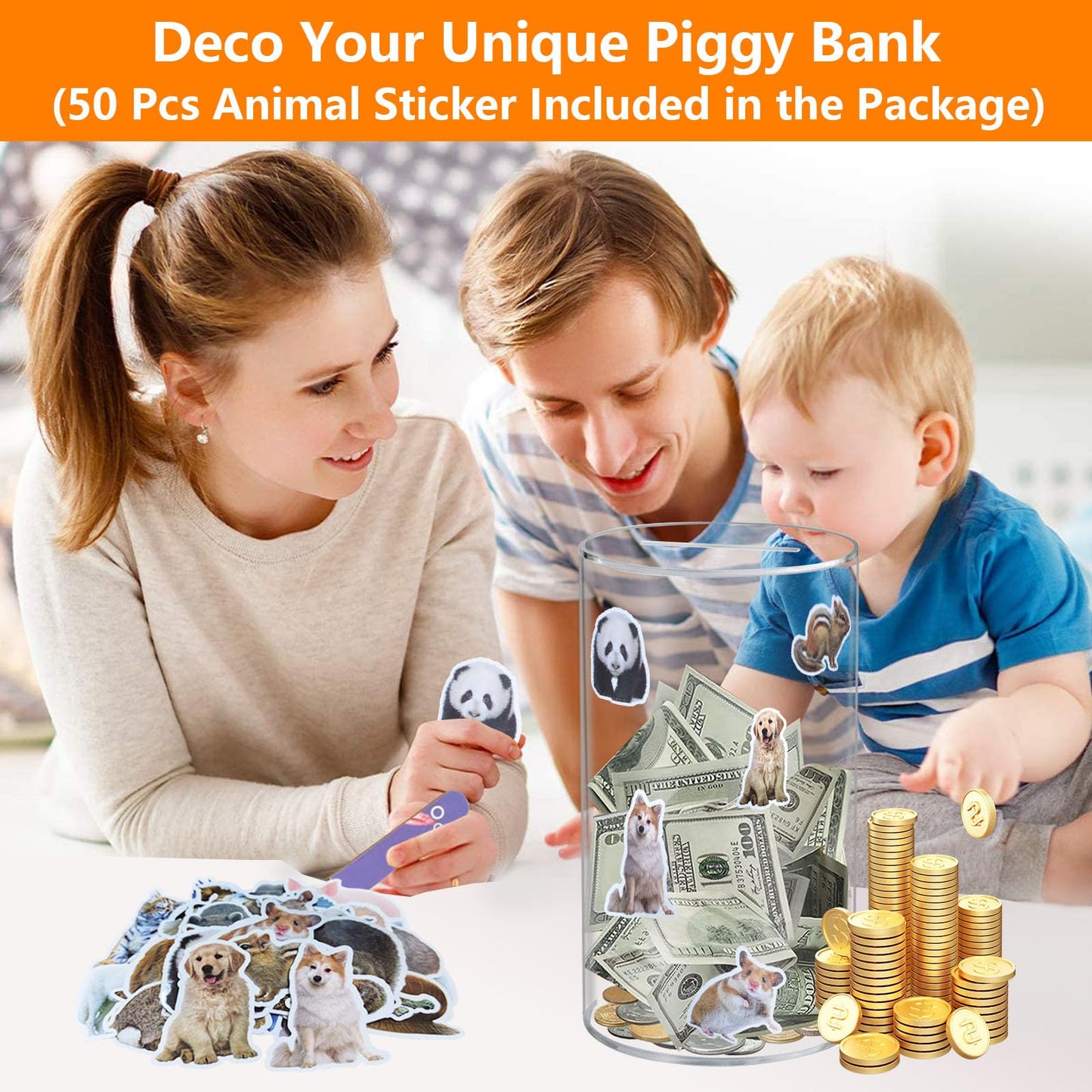 Totola Clear And Unopenable Piggy Bank, Transparent Money Box For Cash Savings, Must-Break-To-Open Acrylic Coin Bank Change Jar For Real Money, Birthday Gifts For Kids & Adults (Cylindricity, Large)