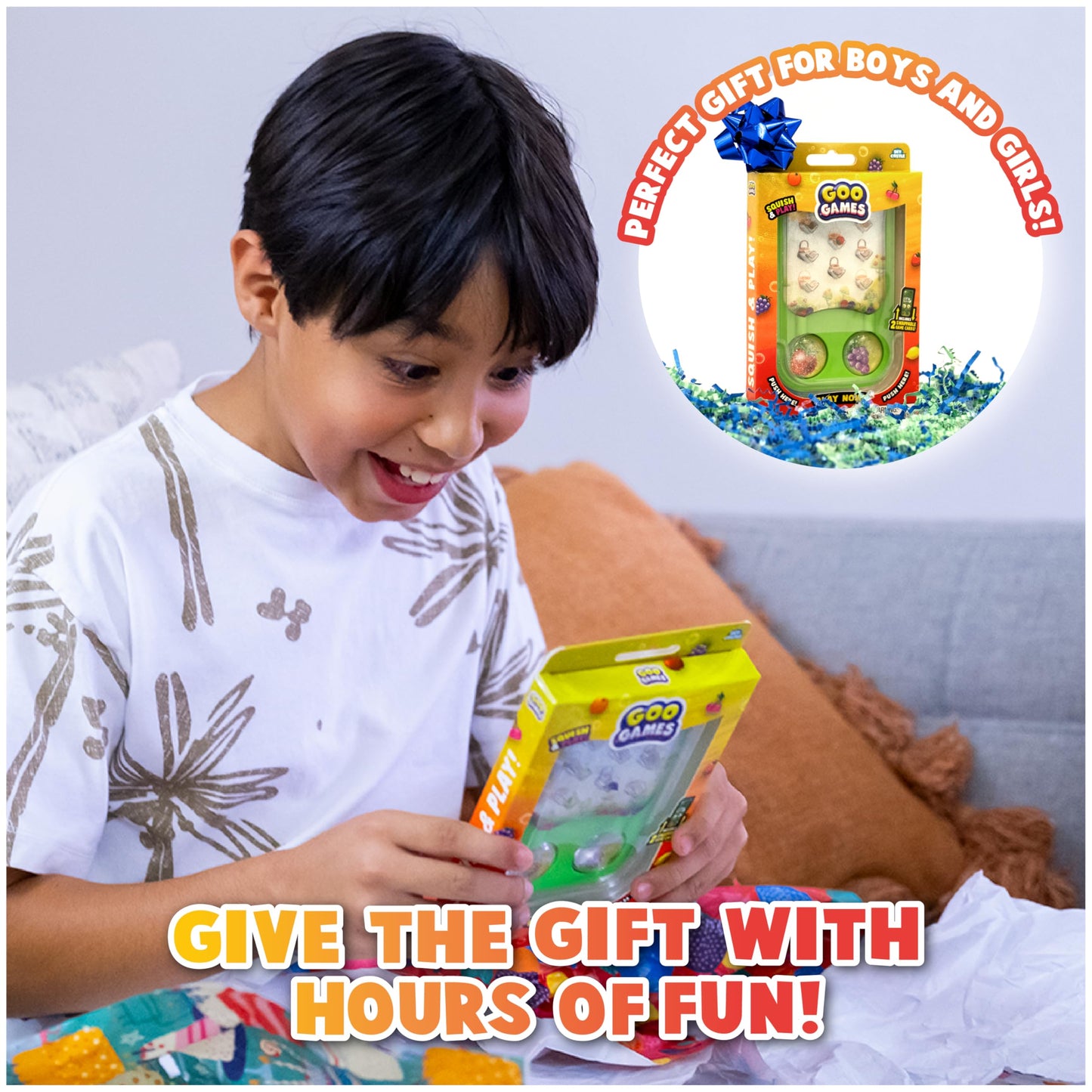 Sky Castle GooGames Hand-Held Water Game, Medium Size, Non-Toxic Plastic, Refillable, Fruits Color, 3 Game Cards Included