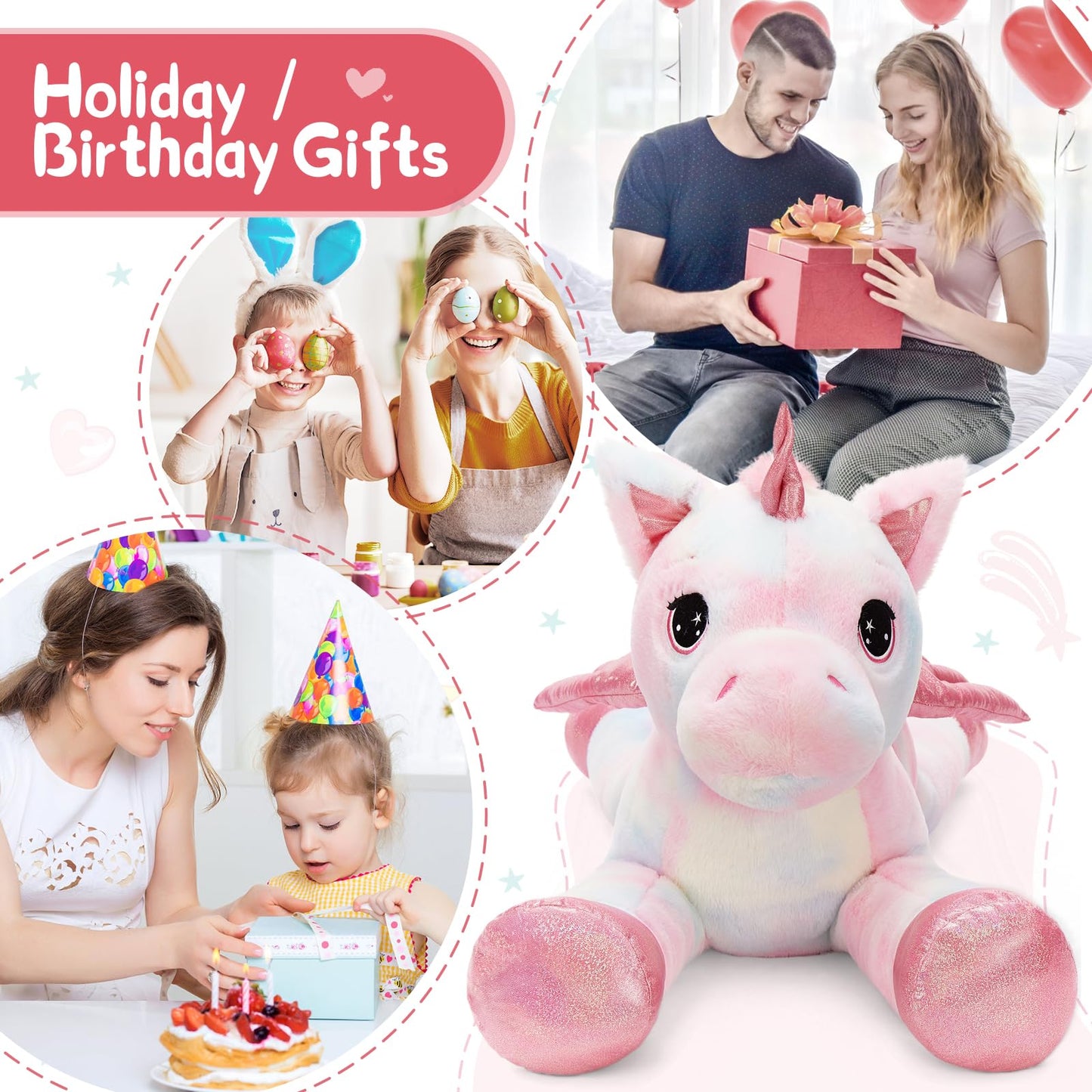 Tezituor 43" Pink Unicorn Stuffed Animal - Soft Plush Toy with Wings, Perfect Gift for Kids & Adults, Ideal for Valentine's Day & Birthdays