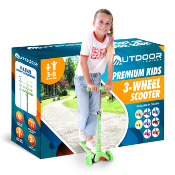 Outdoor Cruiser 3-Wheel Kids Scooter - With Lean-To-Steer Technology, Wide Deck, Led Lighted Wheel, 4-Level Adjustable Height T-