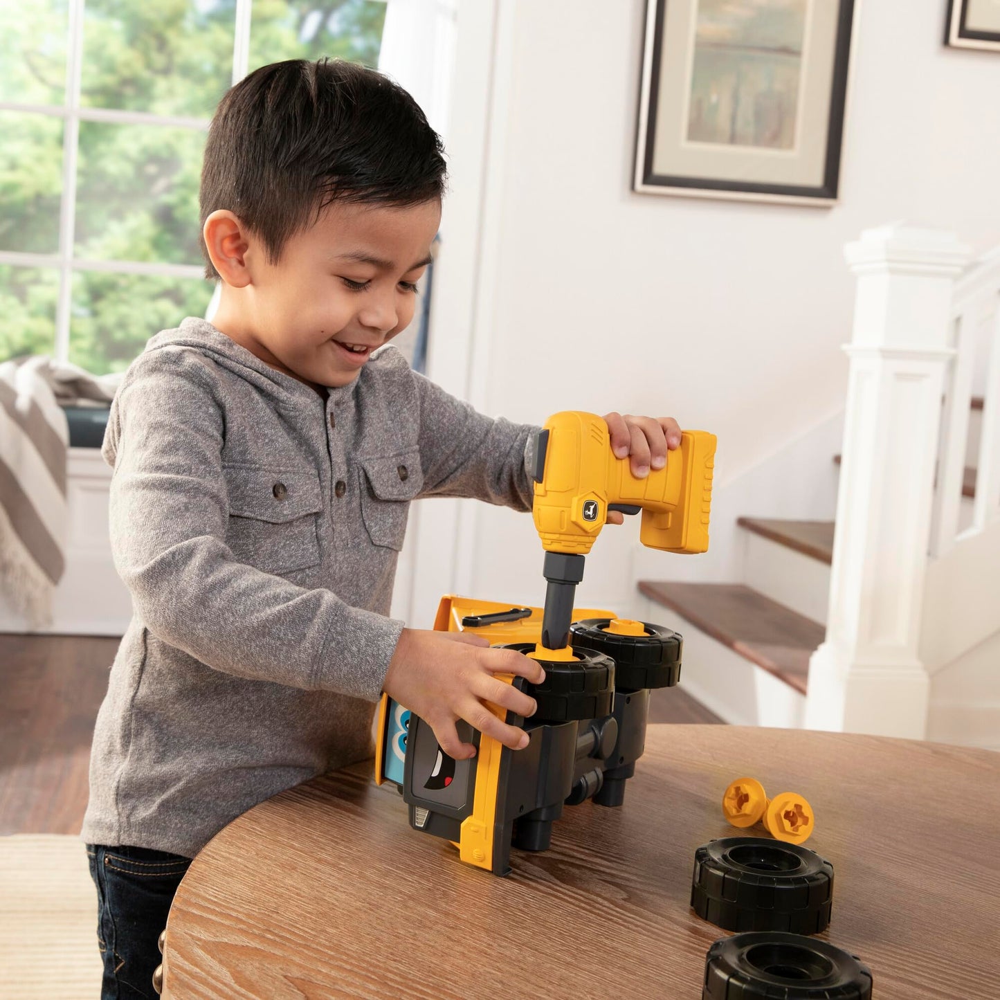 Build-A-Buddy John Deere Dump Truck Toy - Buildable Dump Truck Take Apart Toys with Toy Drill - AA Batteries Included - STEM Bui