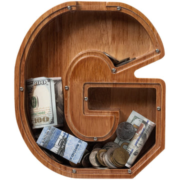 Piggy Bank For Kids Boys Girls, Wooden Large Letter Piggy Bank Alphabet Money Bank With Initial G, Coin Bank Fun Gifts For Birthday, Christmas, Festival, Baby Shower